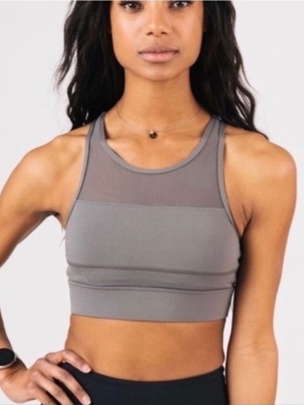 ZYIA All Star "One More Rep" Gray Racerback Sports Bra With Mesh Detail